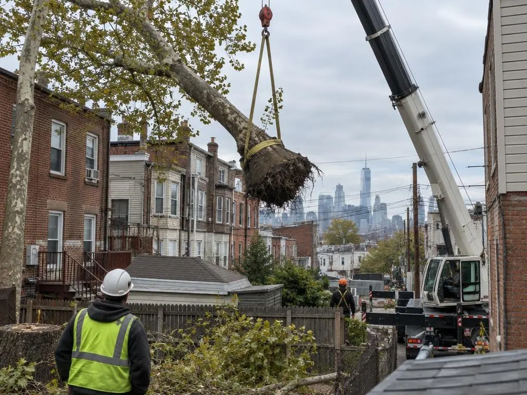 Crane-Assisted Tree Removal in Jersey City, NJ